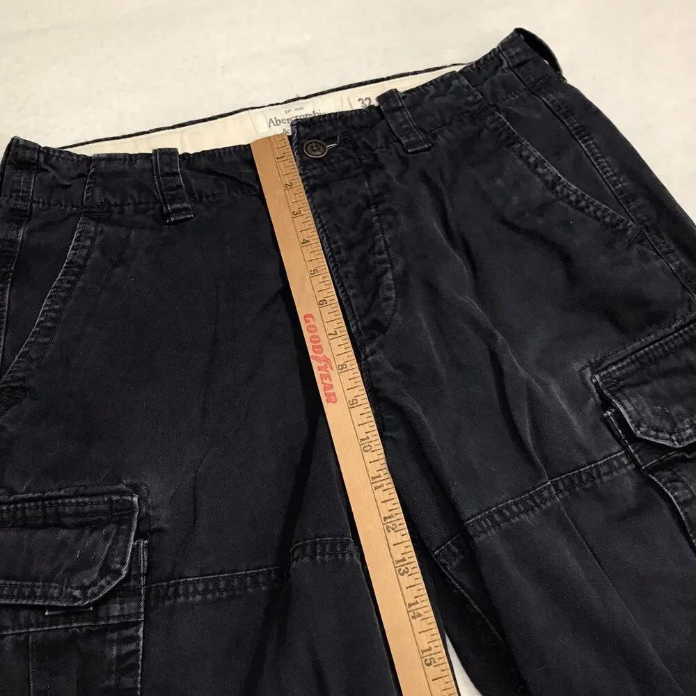 ABERCROMBIE & FITCH Heavy Twill Cargo Shorts Men 32 Black Travel Outdoor